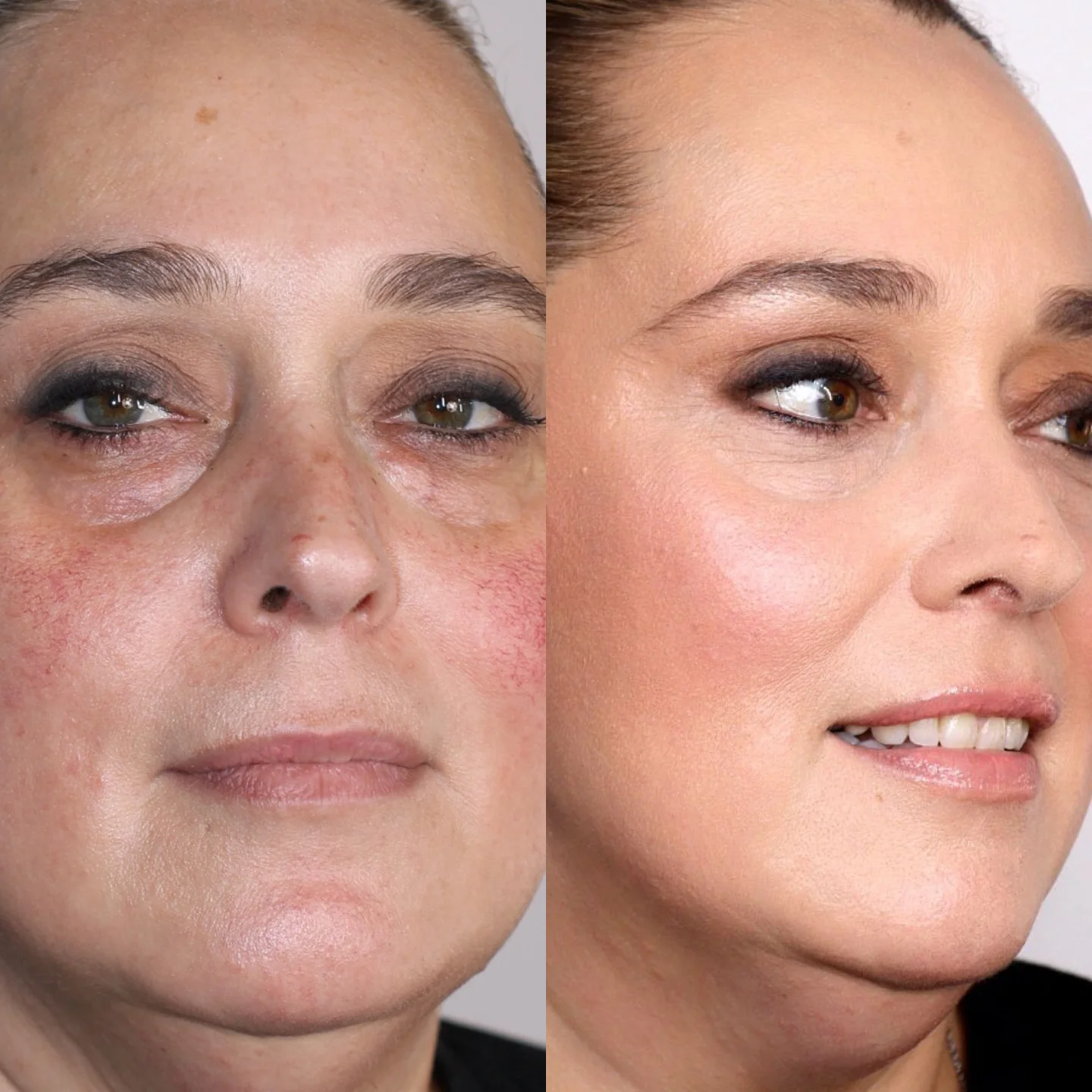 Maquilladora trabajando en estudio con alumna